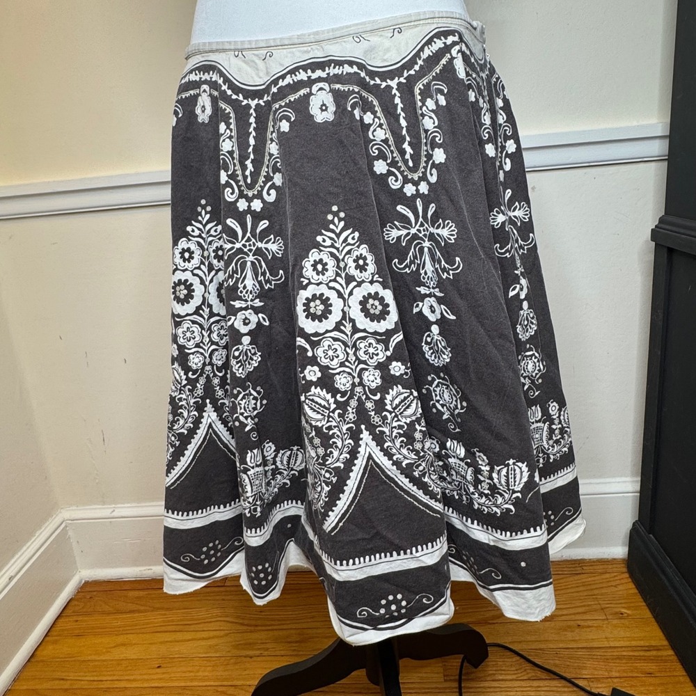 Twenty One Skirt Women L brown White Boho Paisley A-Line western cow bandanna